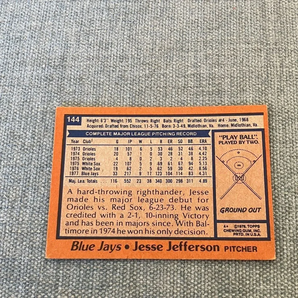 1978 Topps Toronto Blue Jays Baseball Card Trading Card
